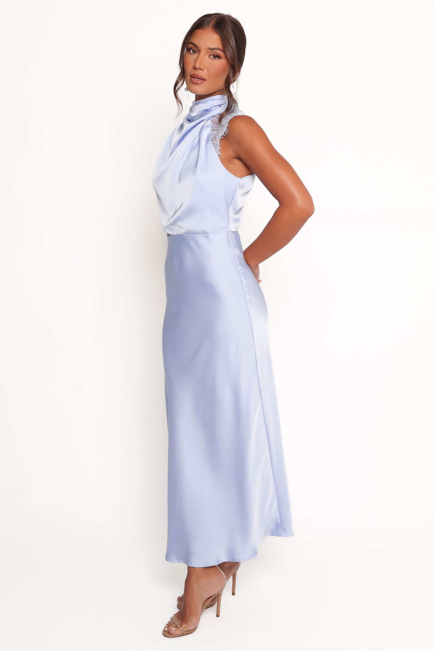 Robe d'invitée de mariage longue en dentelle – Bleu - vue 4 - Valerelle