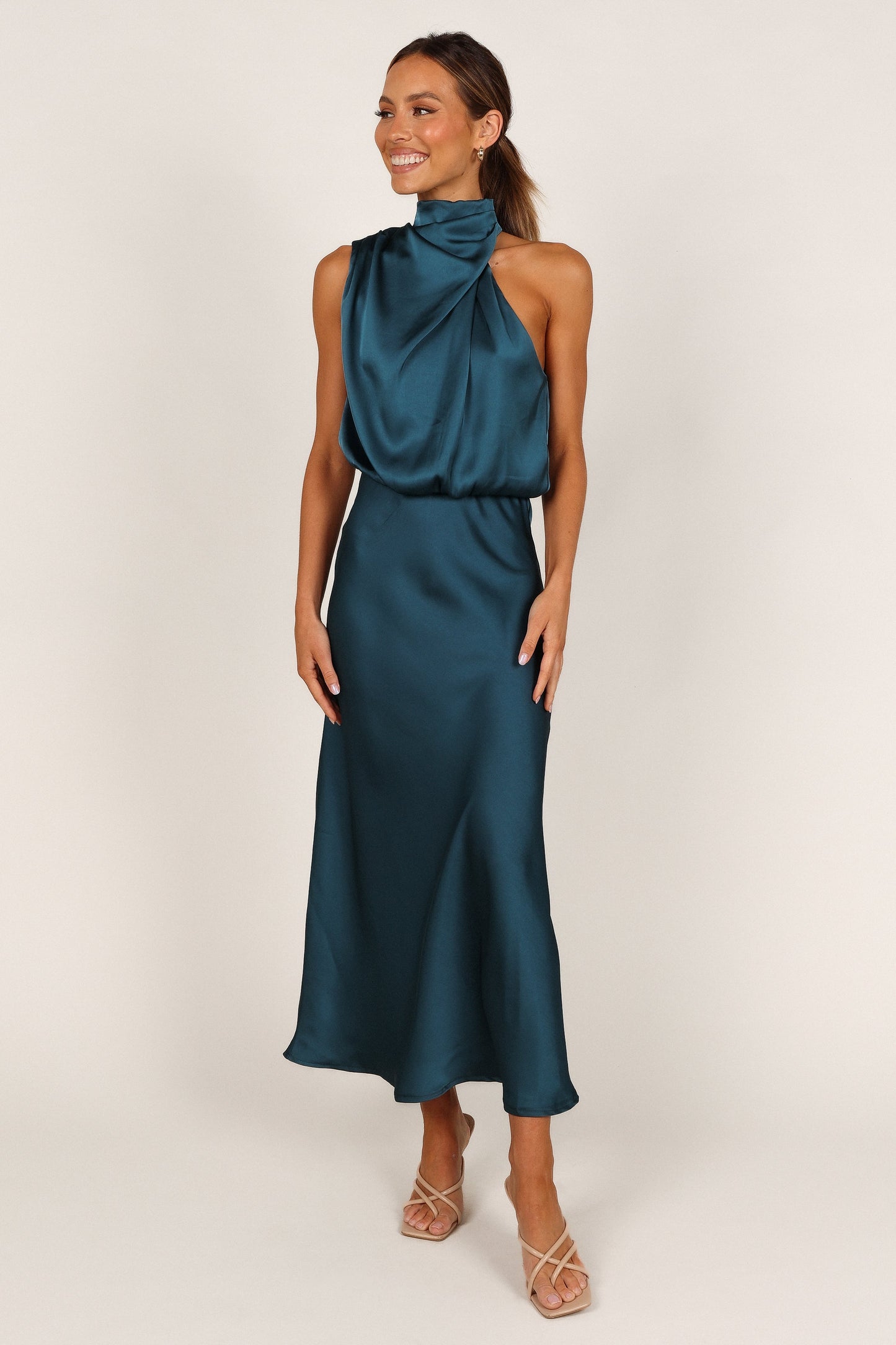 Robe de cocktail midi col licou – Bleu canard - vue 4 - Valerelle