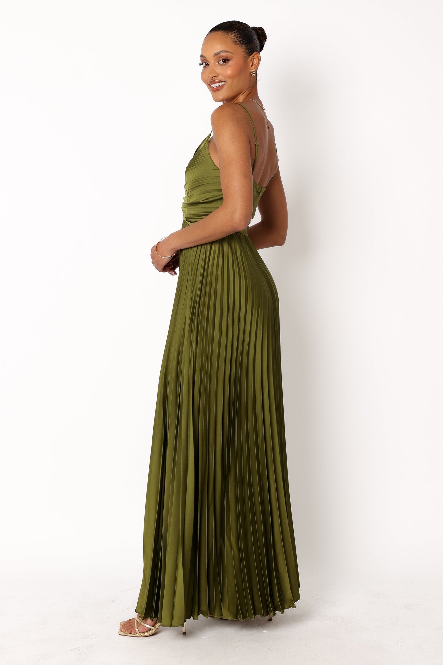 Robe de demoiselle d'honneur longue plissée – Vert - vue 4 - Valerelle