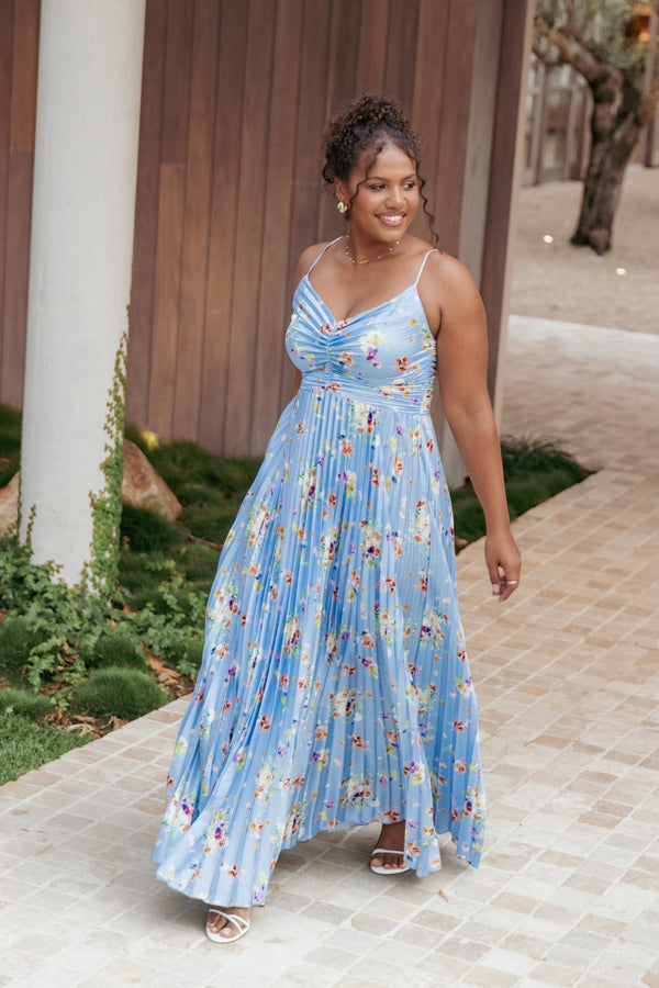 Robe d'invitée de mariage longue plissée – Imprimé floral - Valerelle