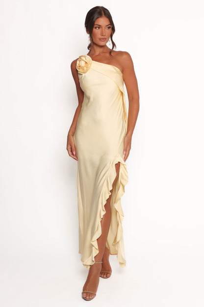 Robe de demoiselle d'honneur longue asymétrique – Jaune - vue 2 - Valerelle