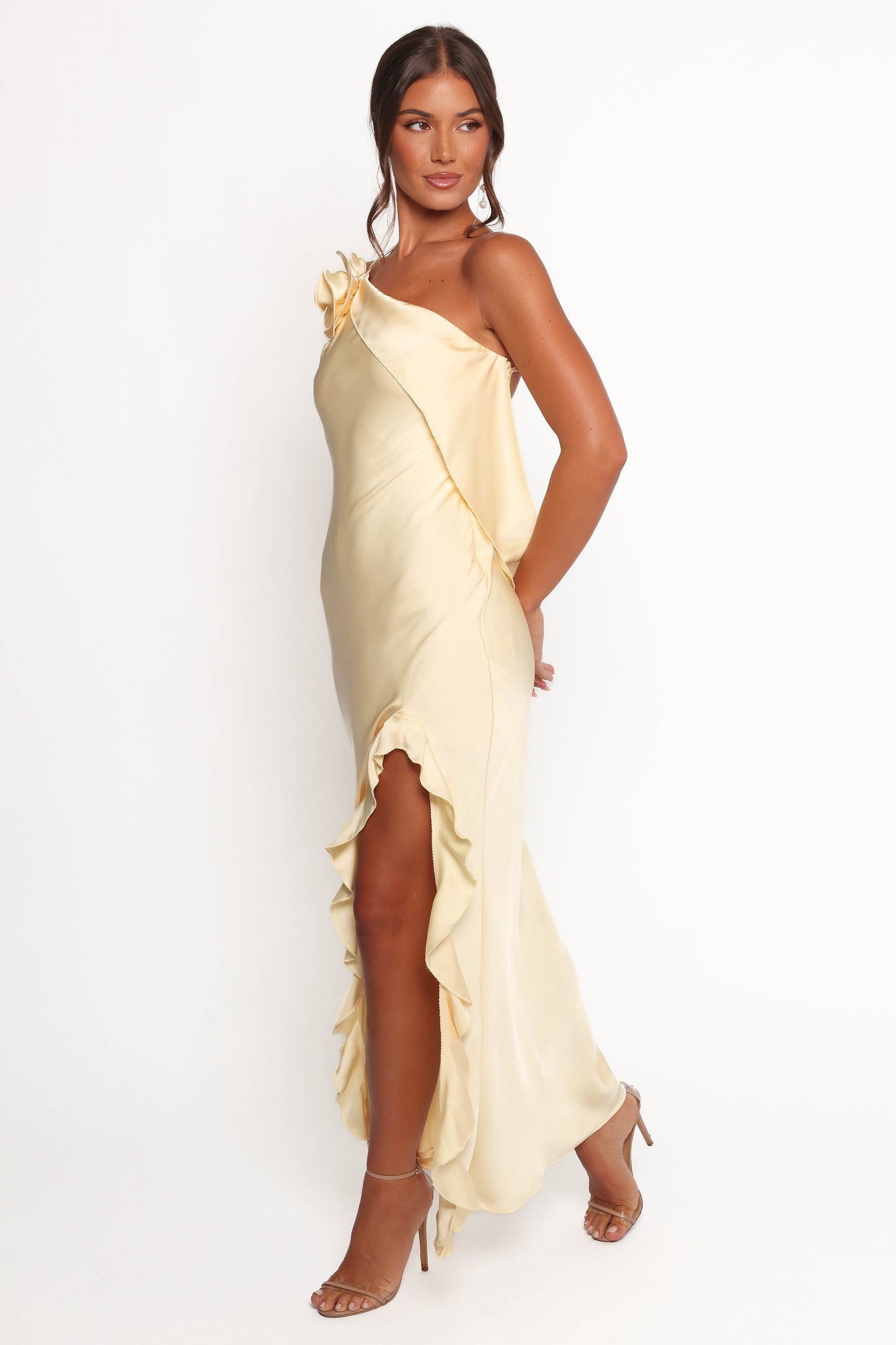 Robe de demoiselle d'honneur longue asymétrique – Jaune - vue 4 - Valerelle