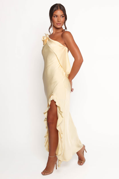 Robe de demoiselle d'honneur longue asymétrique – Jaune - vue 4 - Valerelle