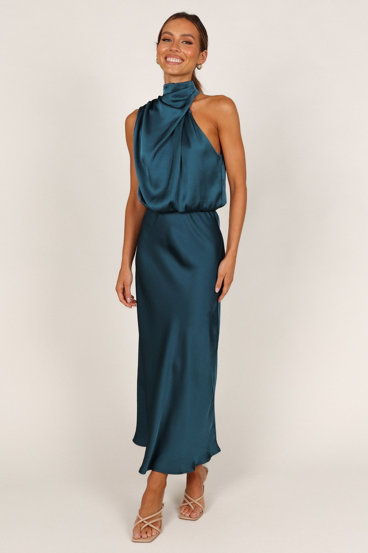 Robe de cocktail midi col licou – Bleu canard - vue 2 - Valerelle