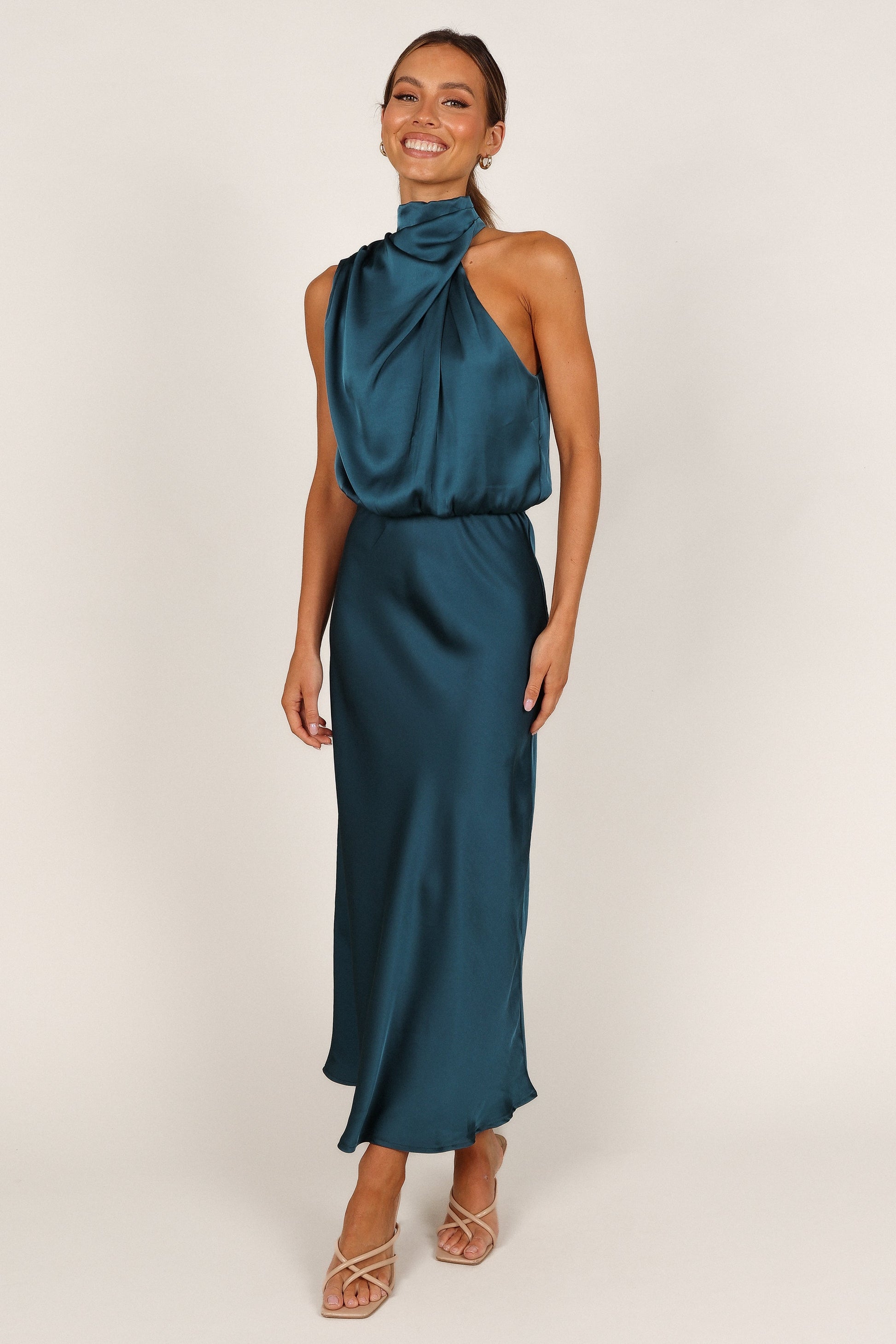 Robe de cocktail midi col licou – Bleu canard - vue 2 - Valerelle