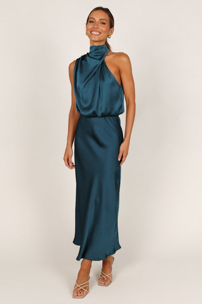 Robe de cocktail midi col licou – Bleu canard - vue 2 - Valerelle