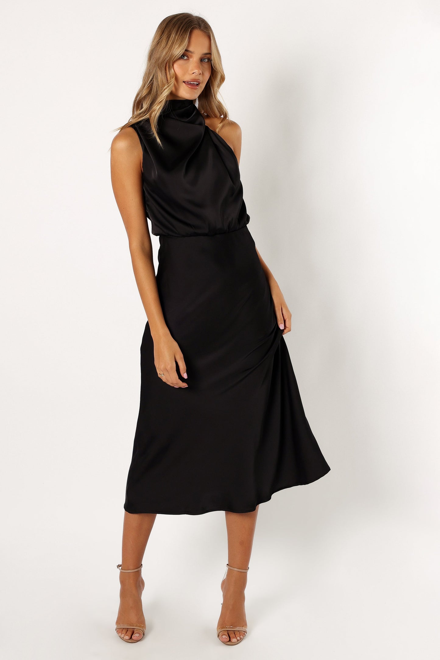 Robe de cocktail midi col licou – Noir - vue 3 - Valerelle