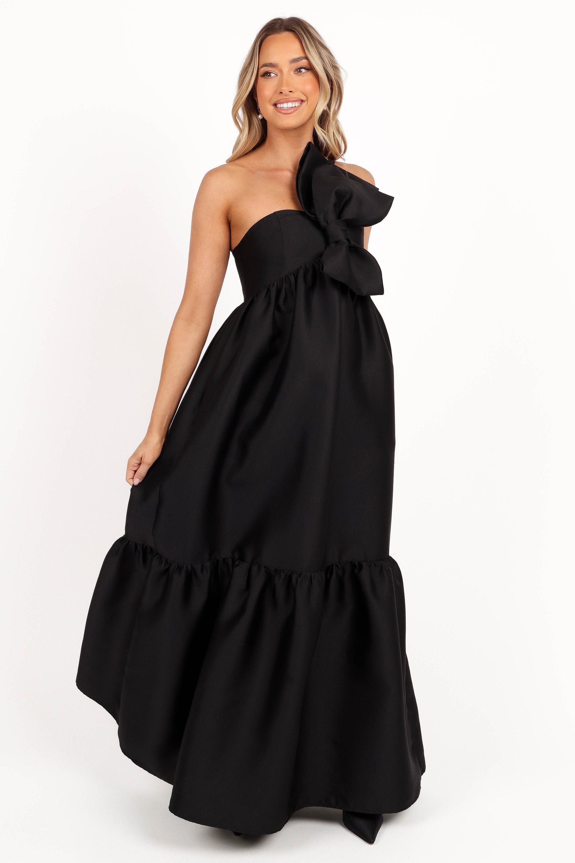 Robe de cocktail longue à nœud – Noir - vue 2 - Valerelle