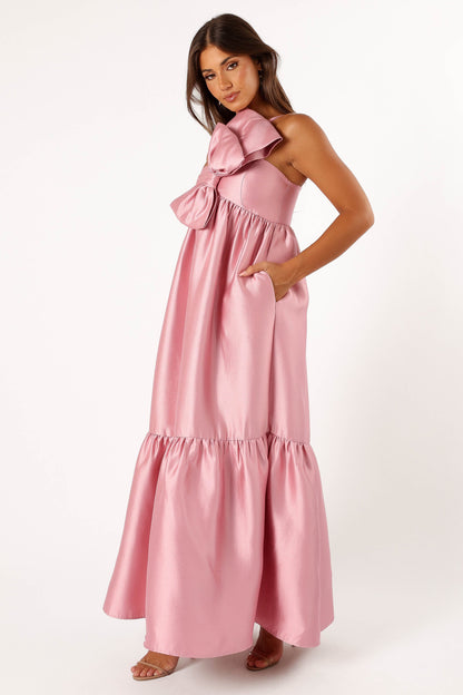 Robe de demoiselle d'honneur longue à nœud – Vieux rose - vue 3 - Valerelle
