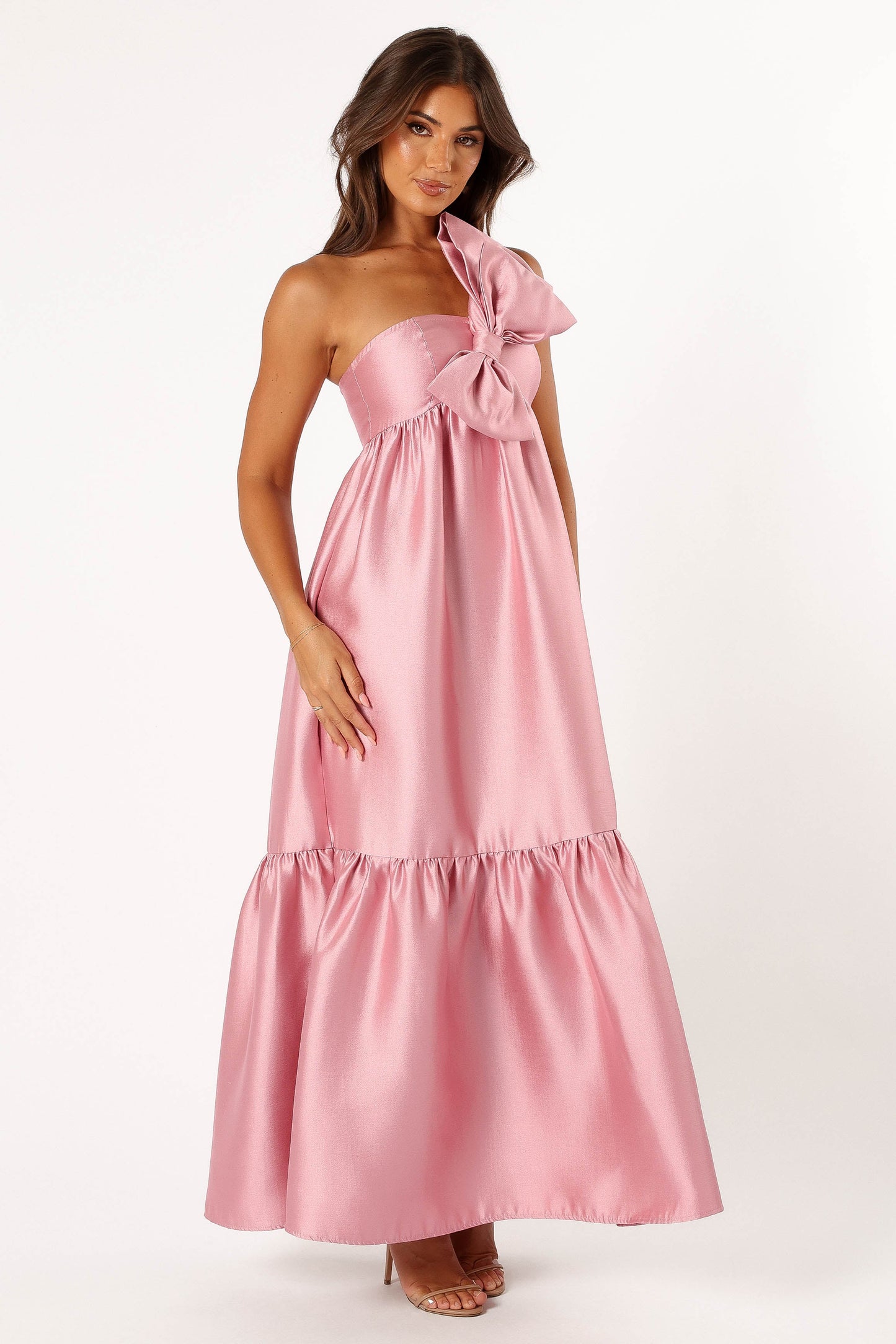 Robe de demoiselle d'honneur longue à nœud – Vieux rose - vue 2 - Valerelle
