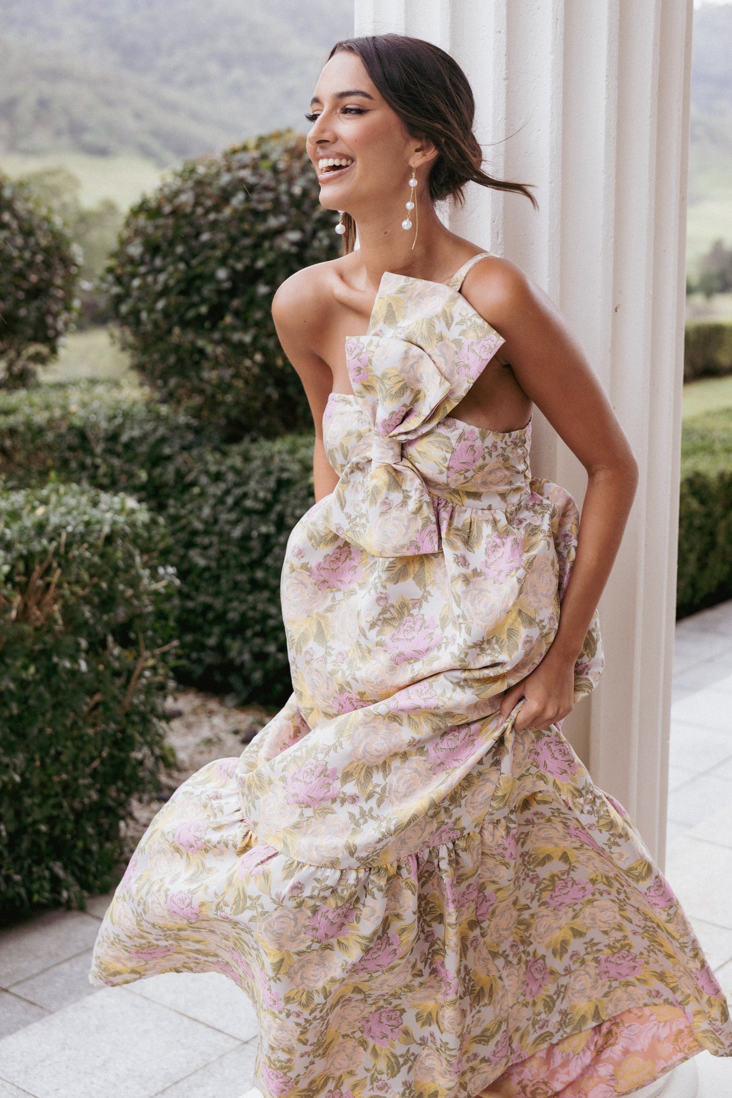 Robe d'invitée de mariage longue à nœud – Imprimé floral - Valerelle