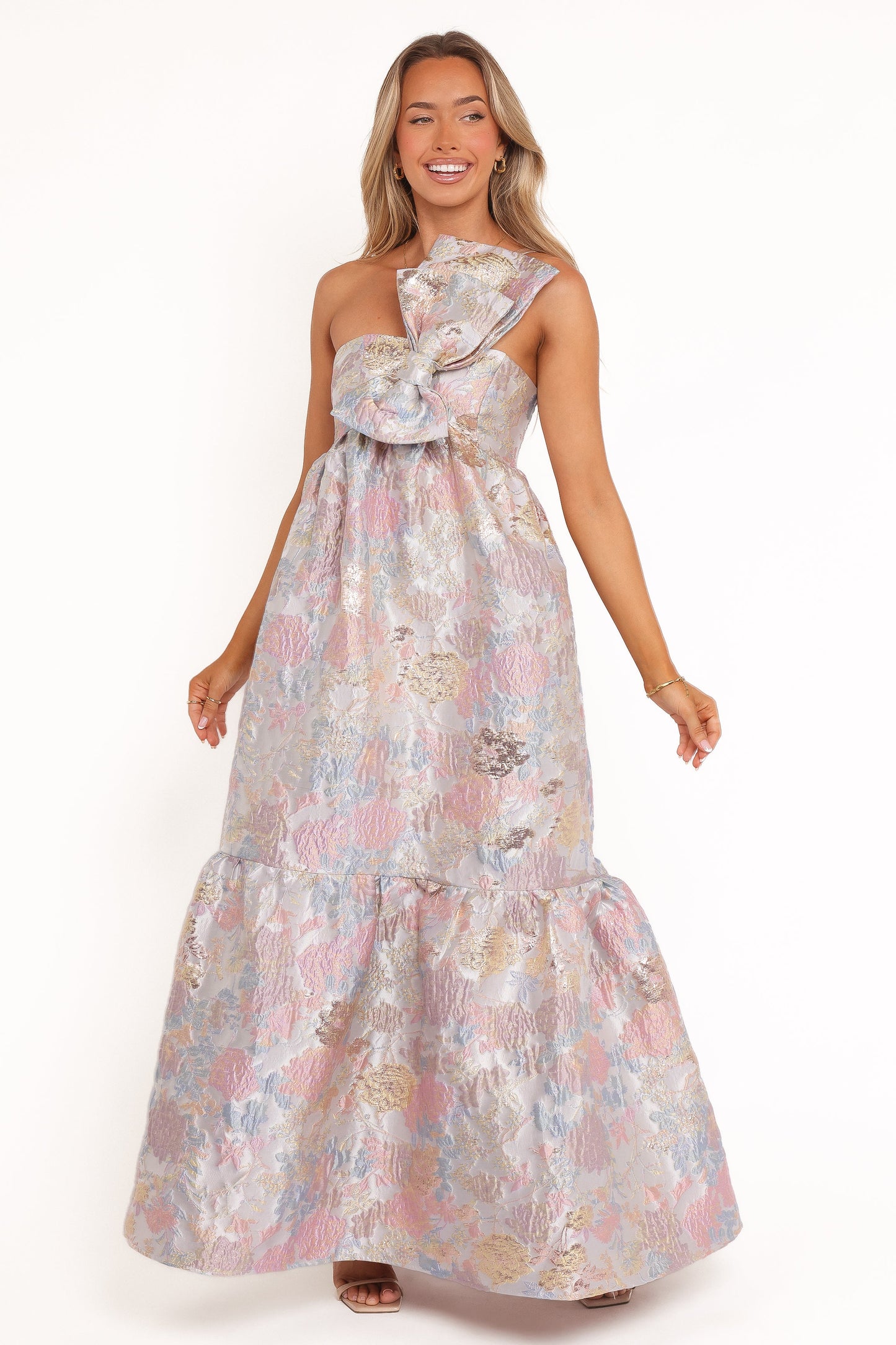 Robe d'invitée de mariage longue à nœud nœud devant – Imprimé floral - vue 2 - Valerelle