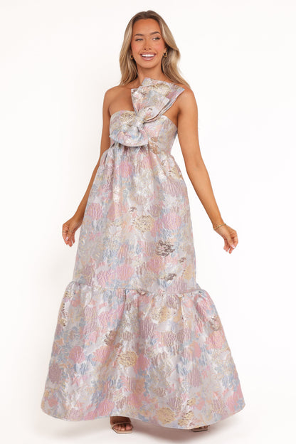 Robe d'invitée de mariage longue à nœud nœud devant – Imprimé floral - vue 2 - Valerelle