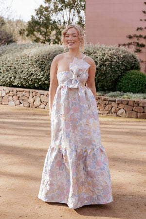 Robe d'invitée de mariage longue à nœud nœud devant – Imprimé floral - Valerelle