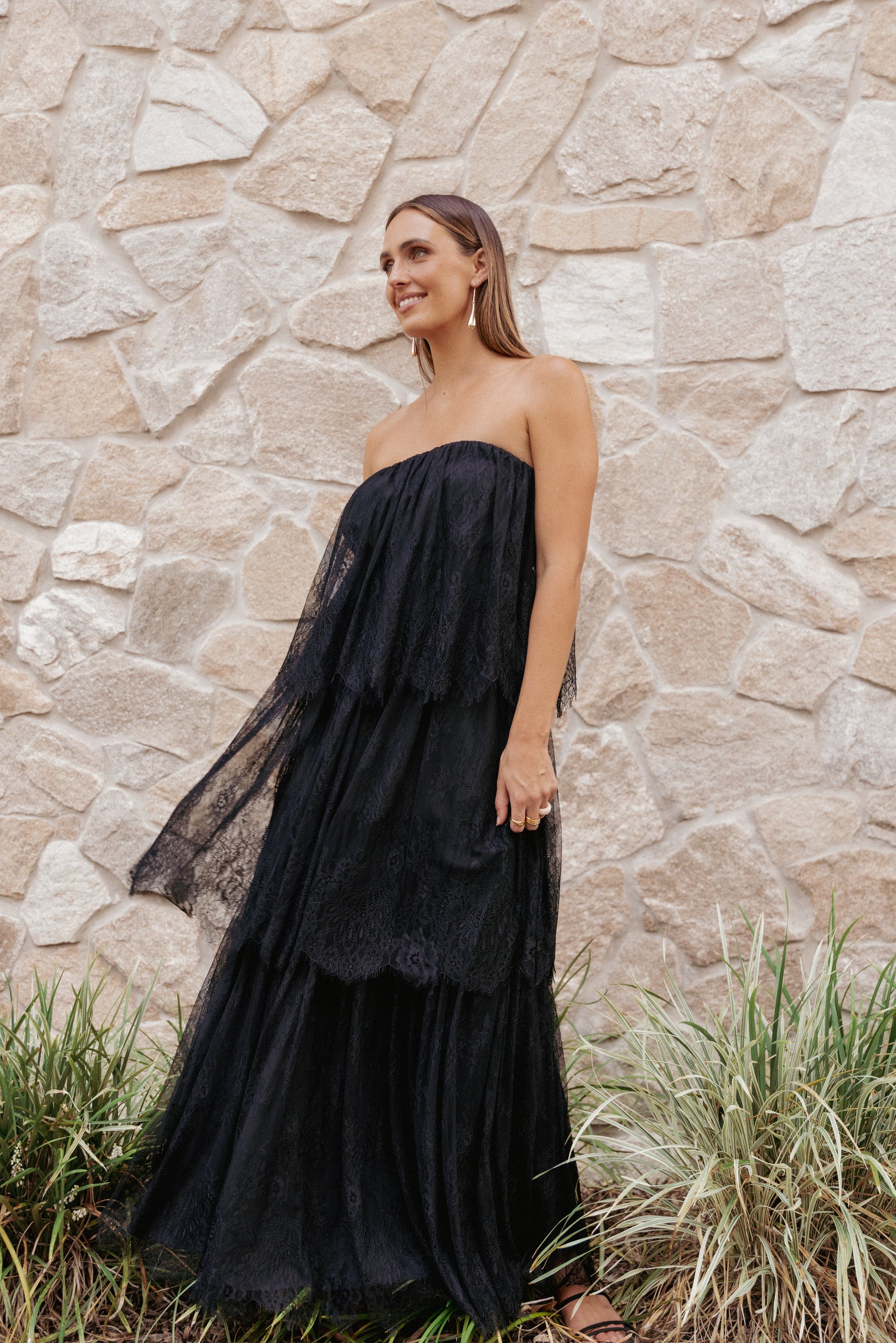 Robe de soirée longue en dentelle – Noir - Valerelle