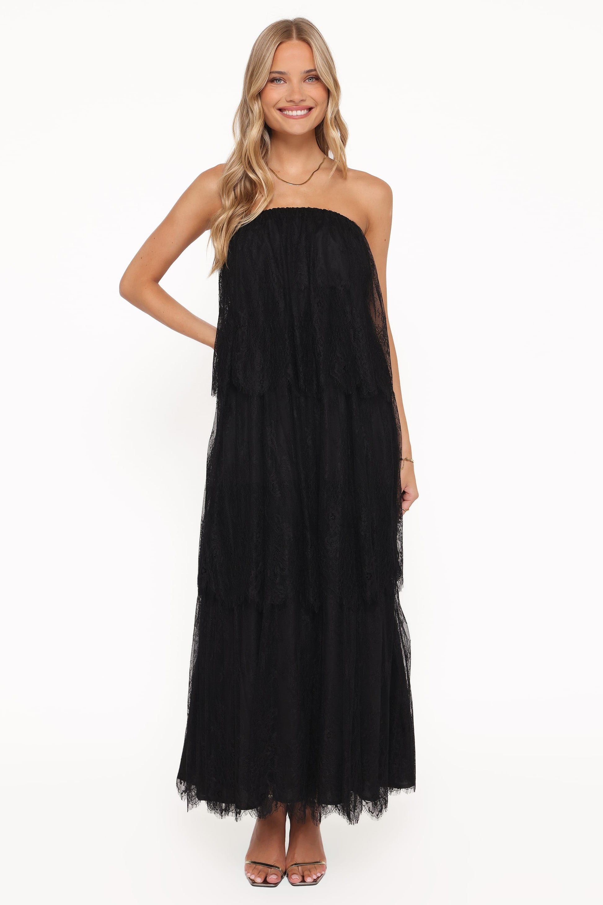 Robe de soirée longue en dentelle – Noir - vue 2 - Valerelle