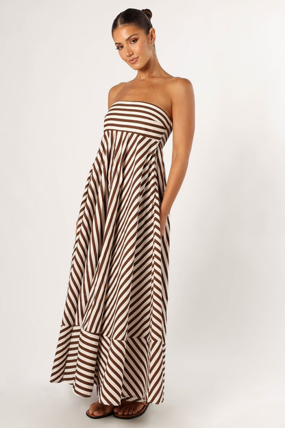 Robe de cocktail longue bustier – Chocolat - vue 3 - Valerelle