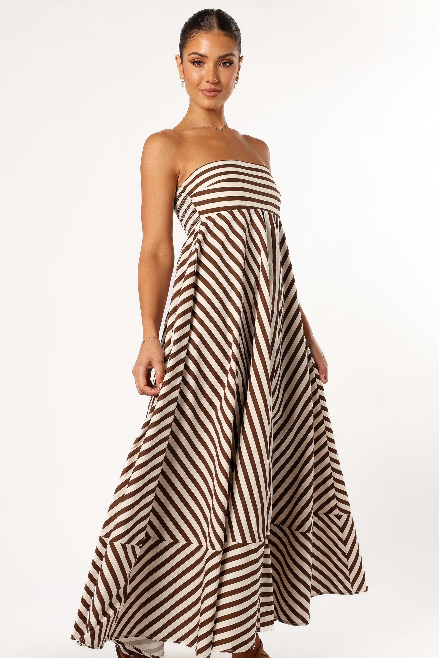 Robe de cocktail longue bustier – Chocolat - vue 2 - Valerelle