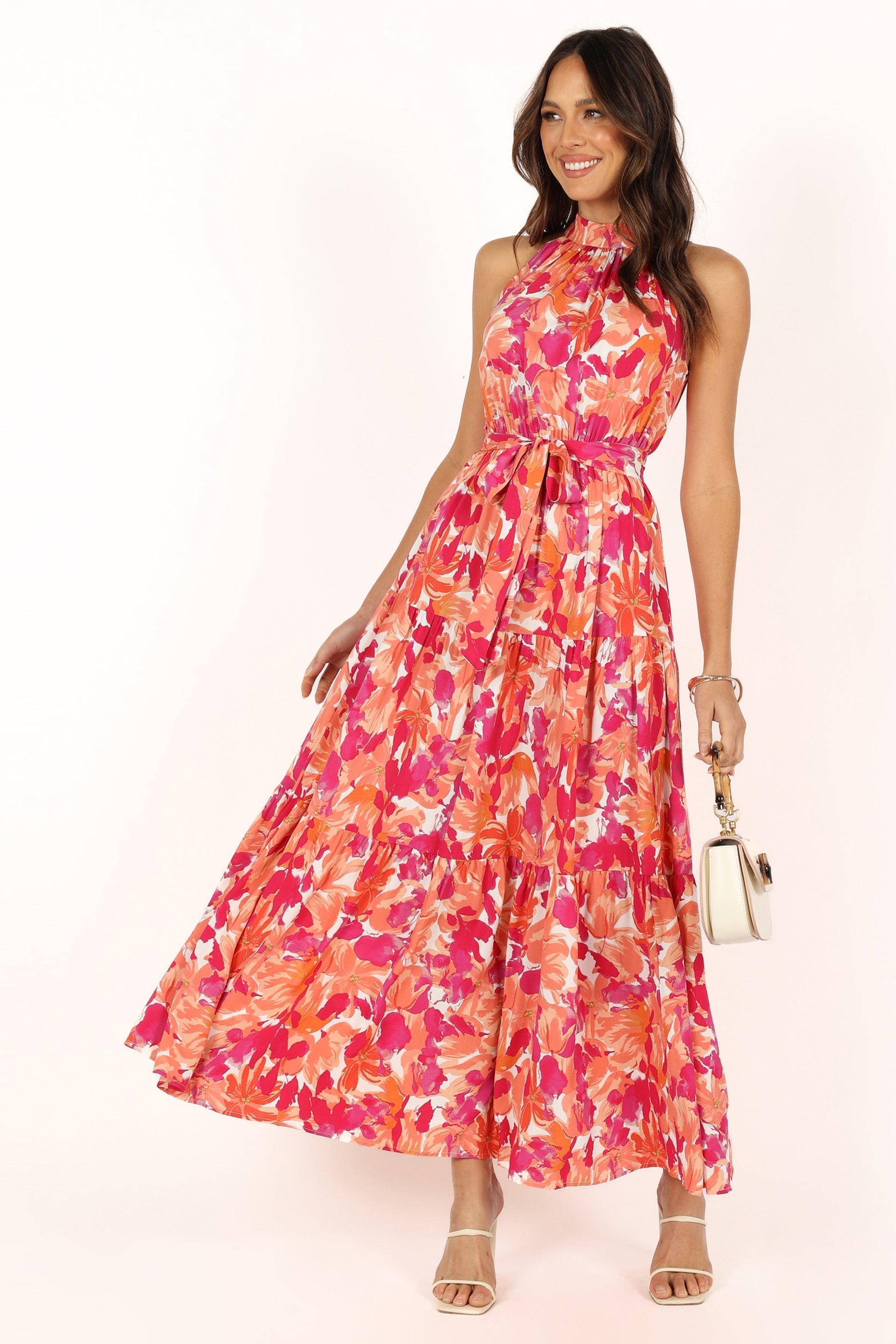 Robe d'invitée de mariage longue col licou – Orange - vue 3 - Valerelle