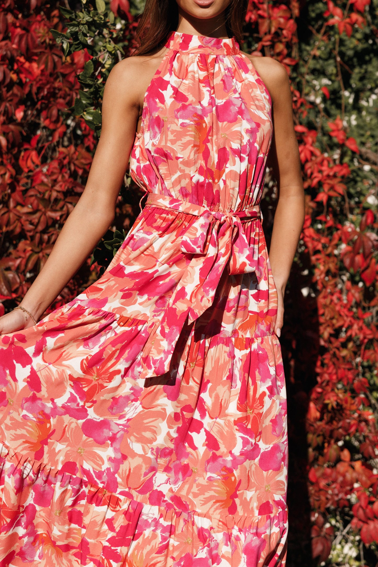 Robe d'invitée de mariage longue col licou – Orange - vue 2 - Valerelle