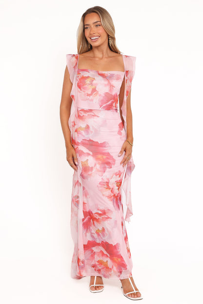 Robe de cocktail longue – Rose - vue 2 - Valerelle