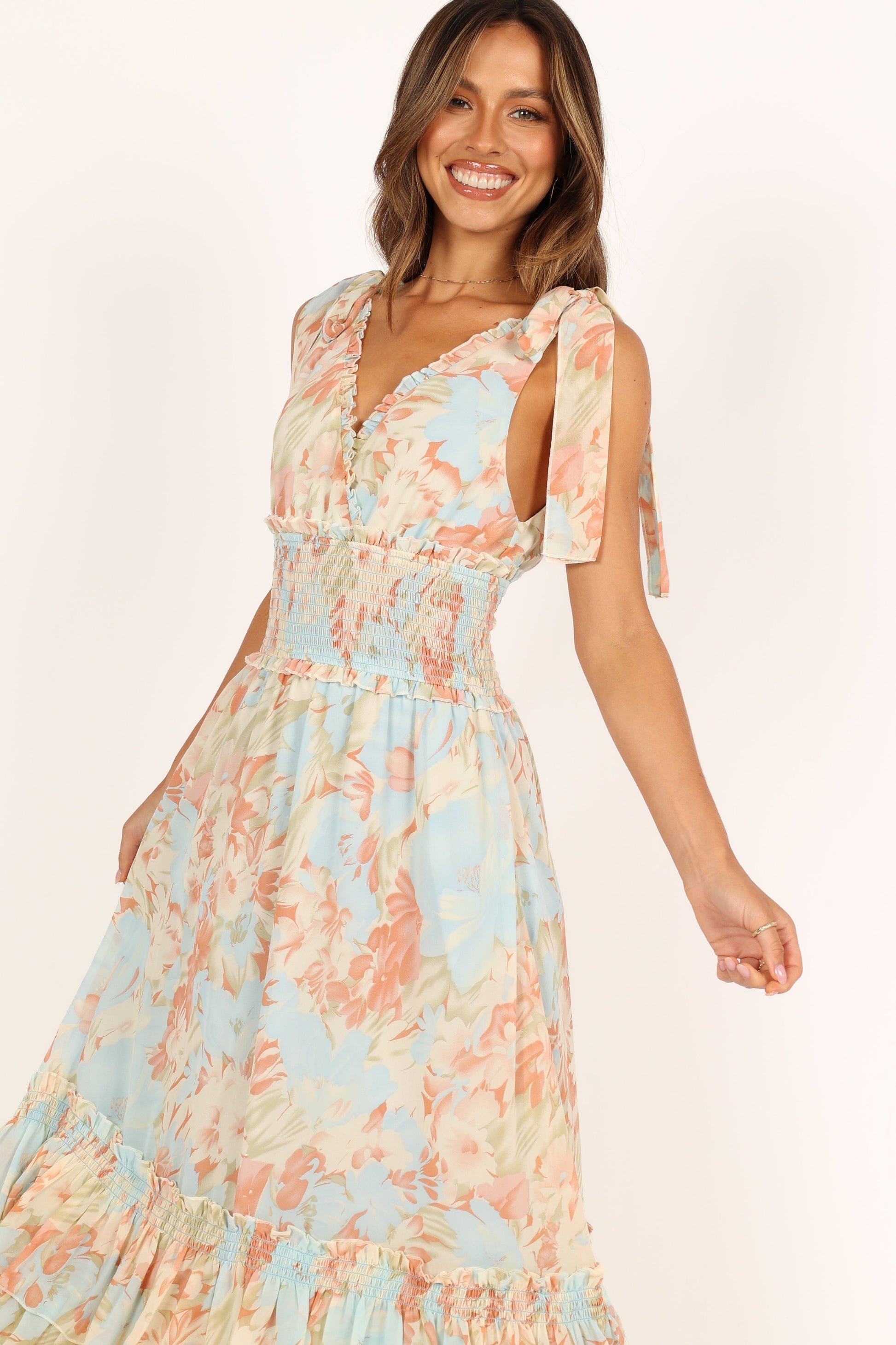 Robe de soirée longue à volants – Imprimé floral - vue 4 - Valerelle
