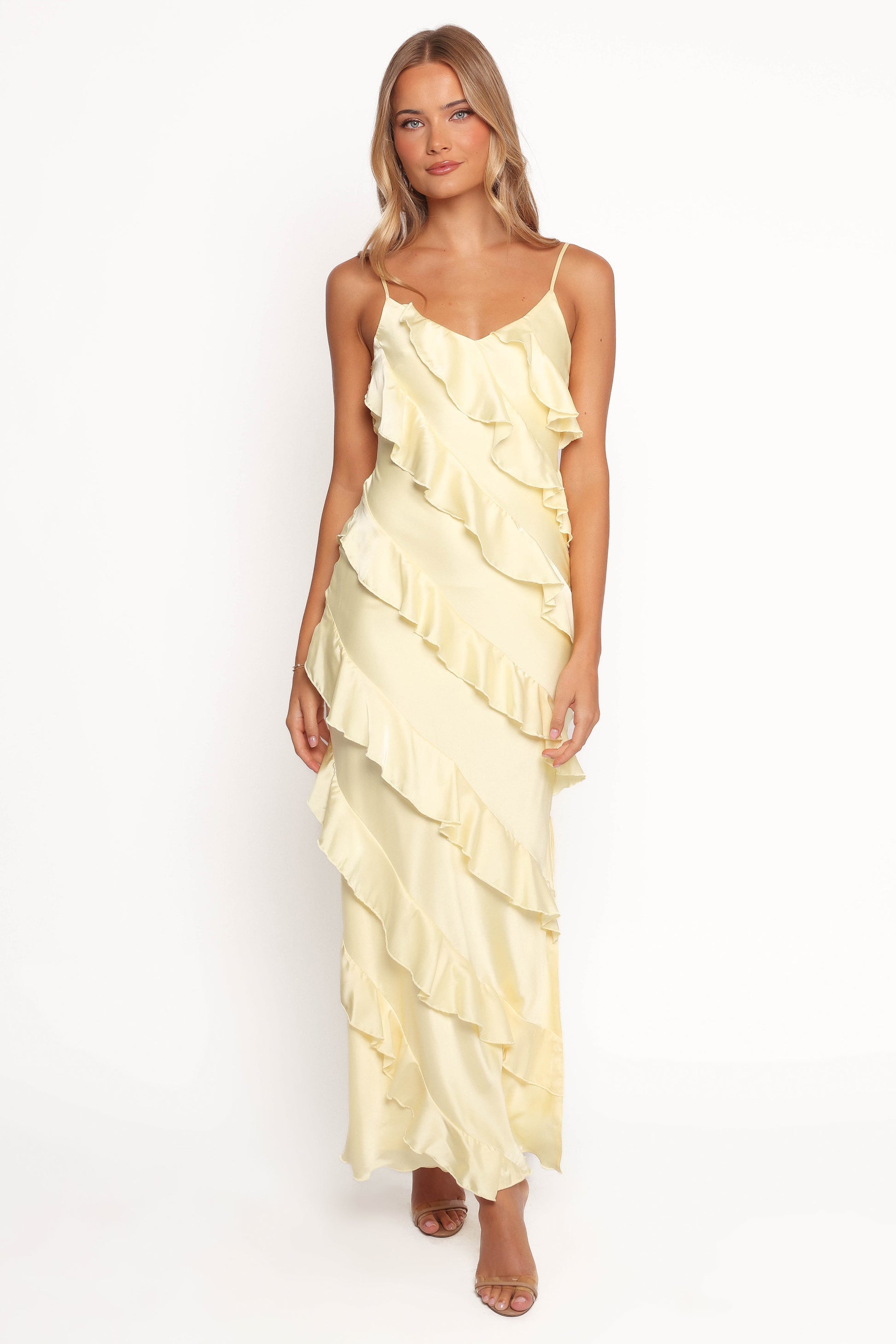 Robe d'invitée de mariage longue satinée – Jaune - vue 2 - Valerelle