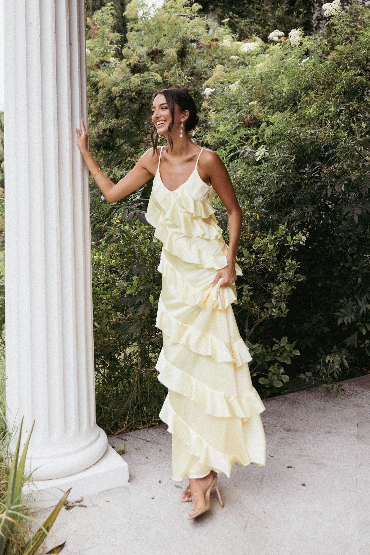 Robe d'invitée de mariage longue satinée – Jaune - Valerelle