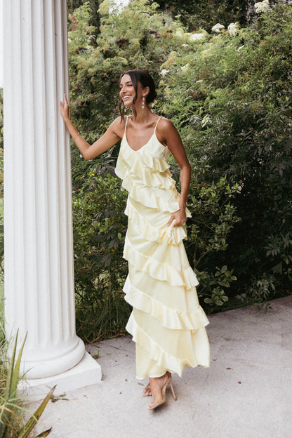 Robe d'invitée de mariage longue satinée – Jaune - Valerelle