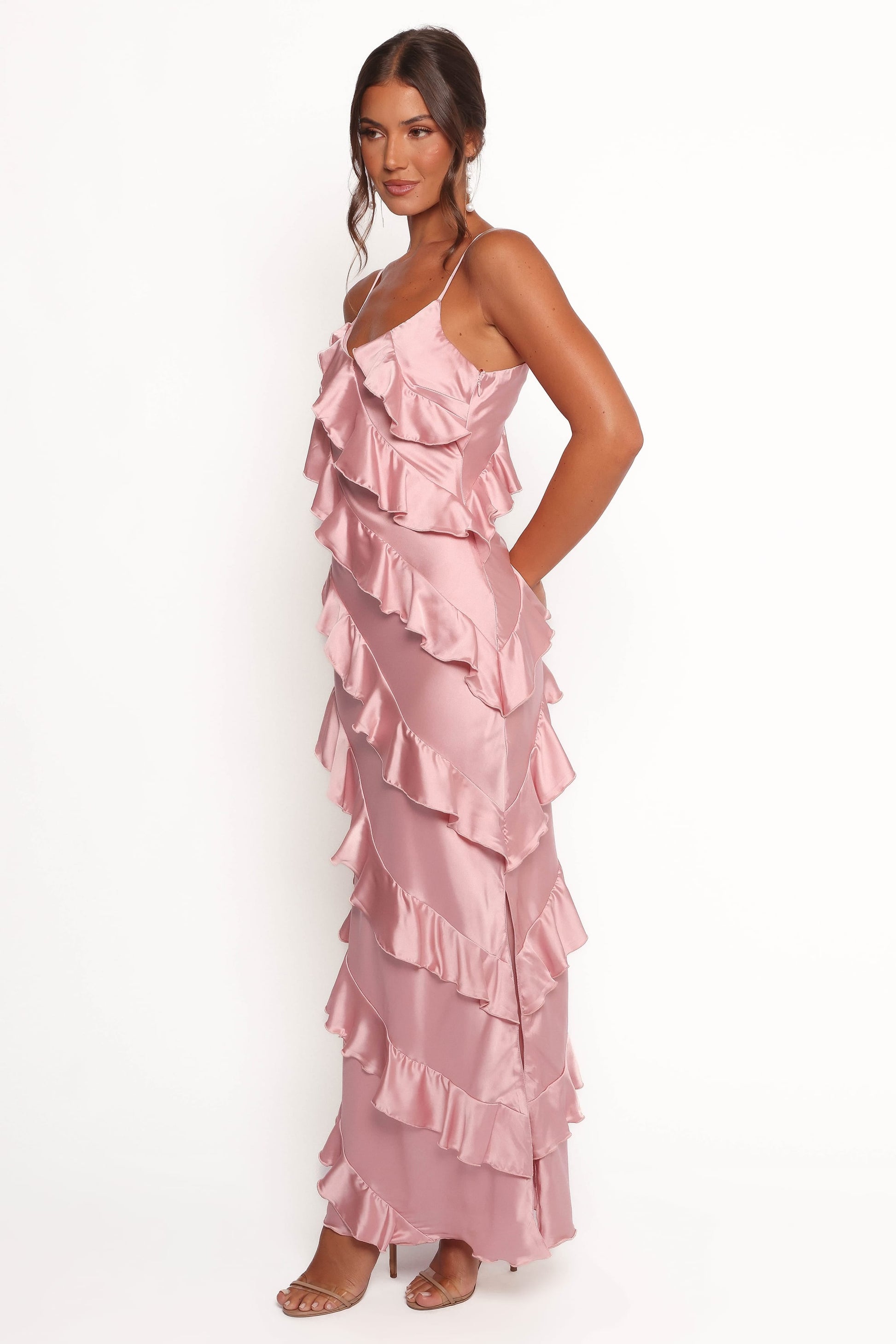 Robe de soirée longue satinée – Rose - vue 4 - Valerelle