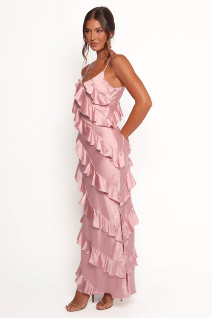 Robe de soirée longue satinée – Rose - vue 4 - Valerelle
