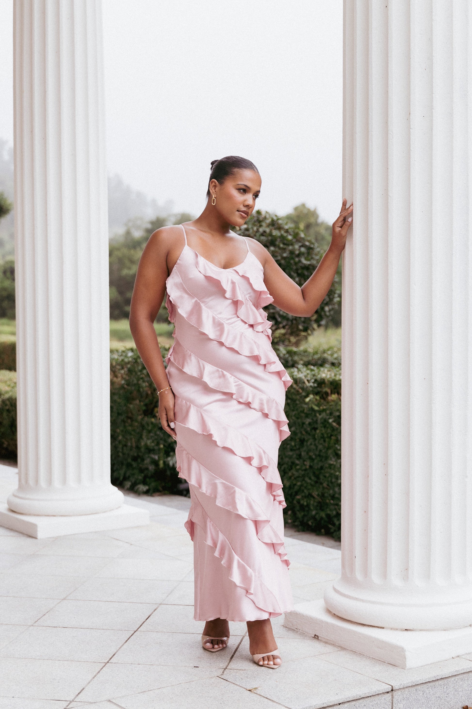 Robe de soirée longue satinée – Rose - Valerelle
