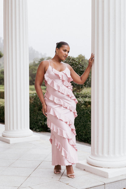 Robe de soirée longue satinée – Rose - Valerelle