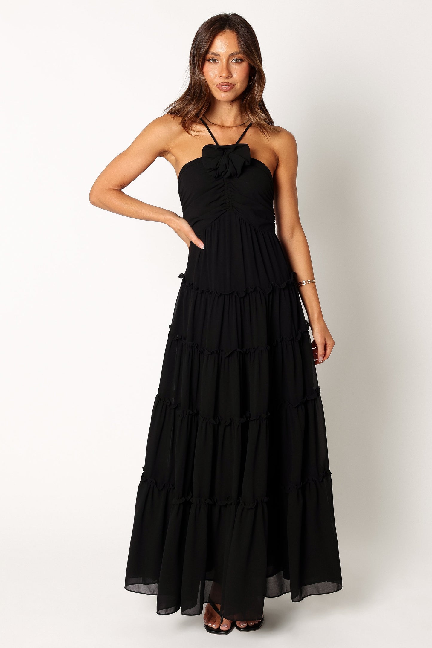 Robe de cocktail longue col licou – Noir - vue 2 - Valerelle