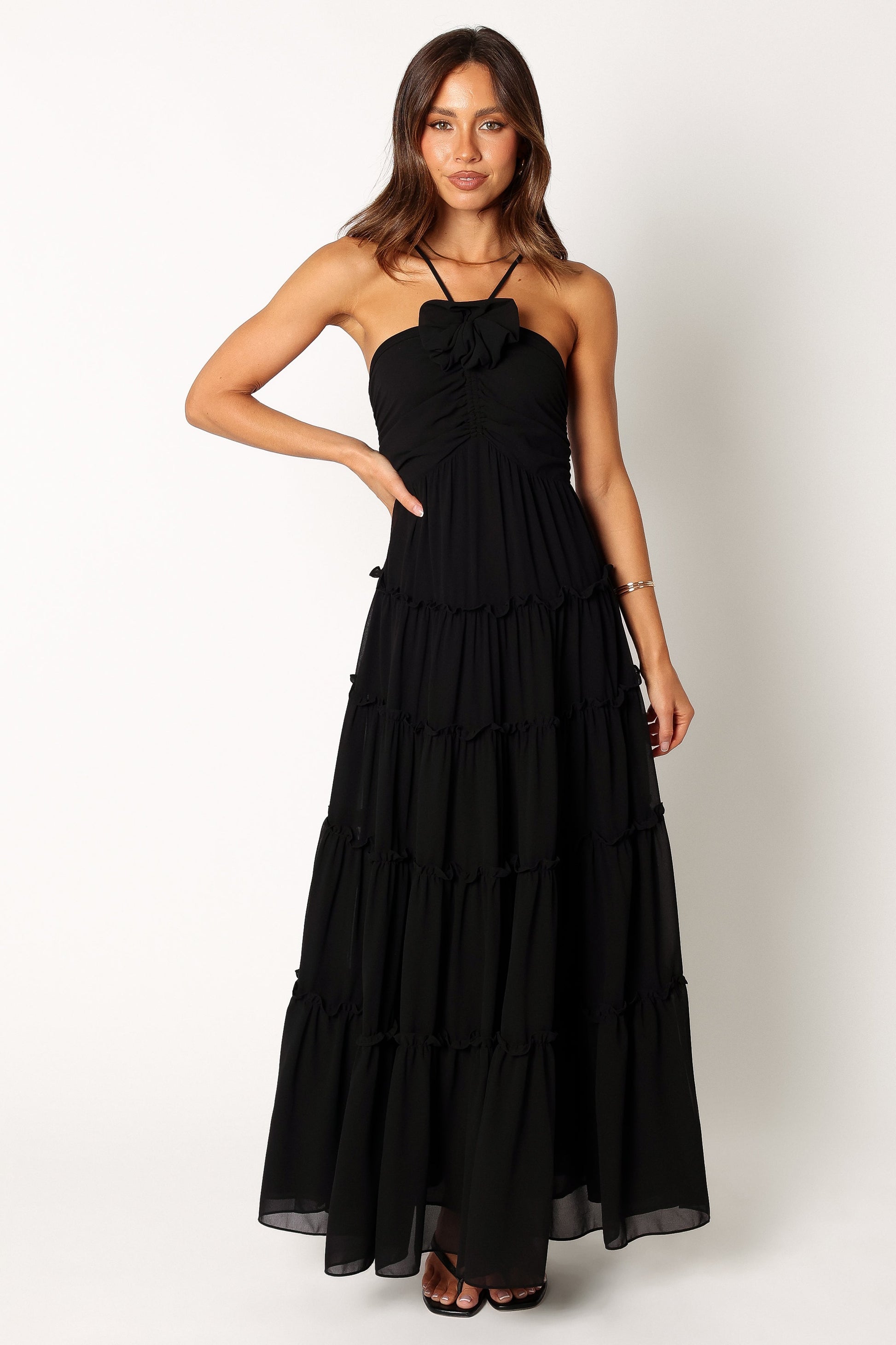 Robe de cocktail longue col licou – Noir - vue 2 - Valerelle