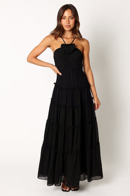 Robe de cocktail longue col licou – Noir - vue 2 - Valerelle