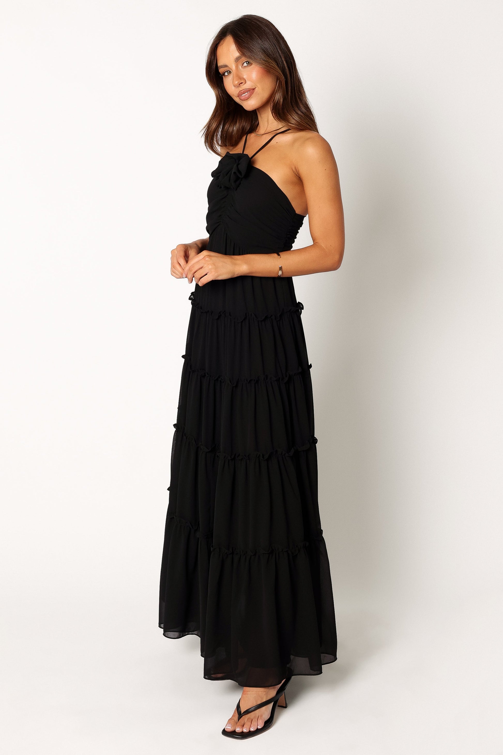 Robe de cocktail longue col licou – Noir - vue 3 - Valerelle