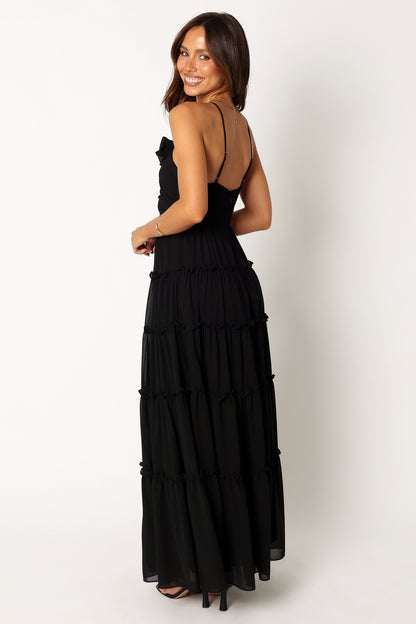 Robe de cocktail longue col licou – Noir - vue 4 - Valerelle