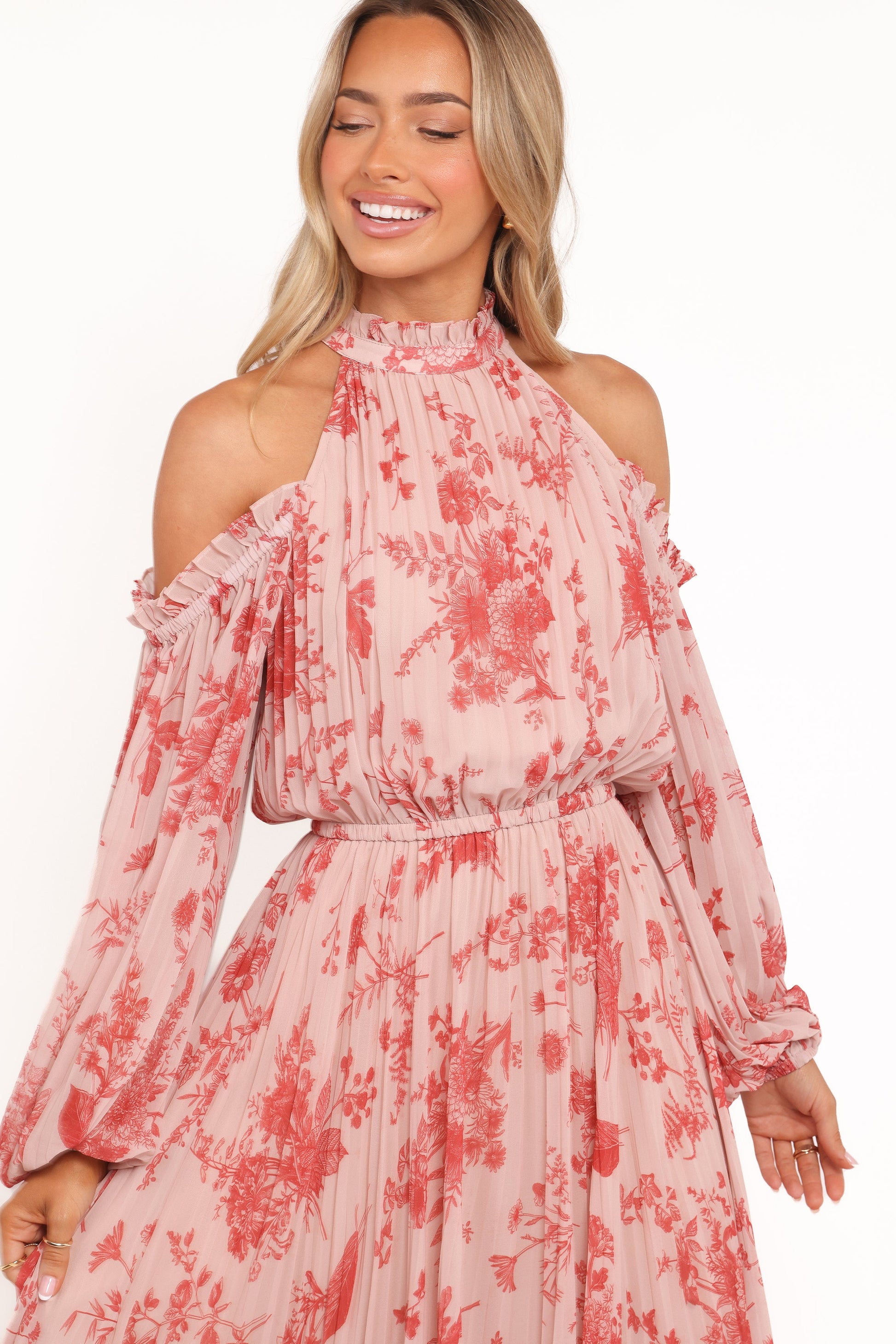 Robe de soirée longue plissée – Imprimé floral - vue 3 - Valerelle