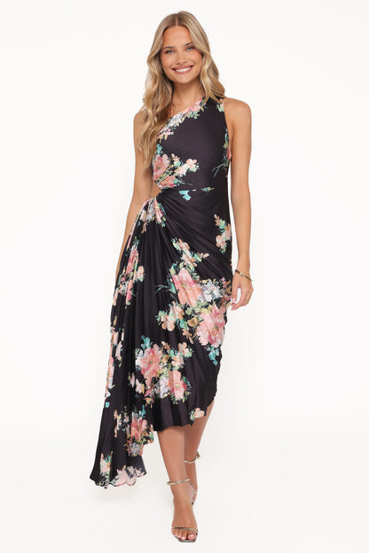 Robe de soirée longue asymétrique – Imprimé floral - vue 2 - Valerelle