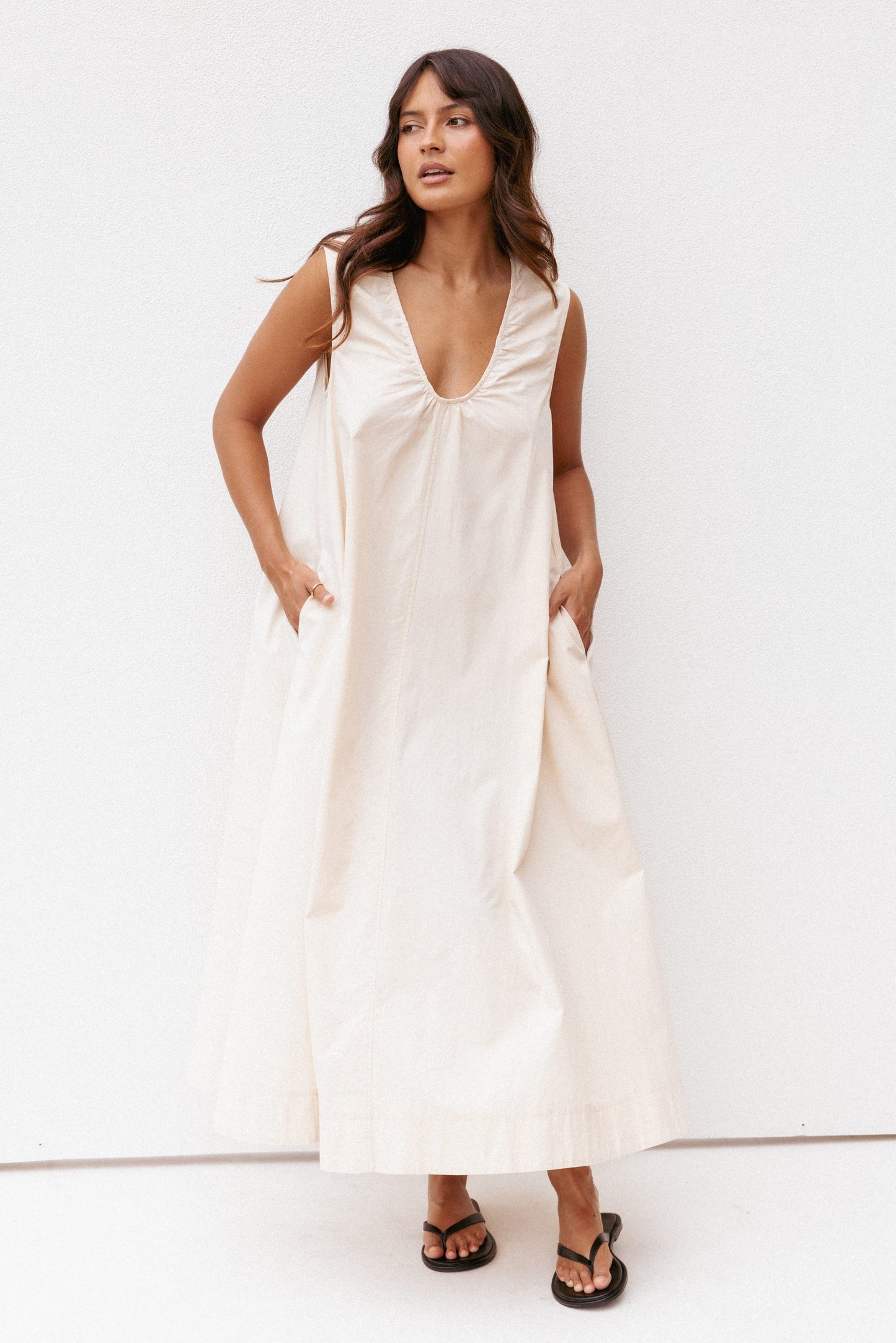 Robe de demoiselle d'honneur longue – Beige avoine - Valerelle