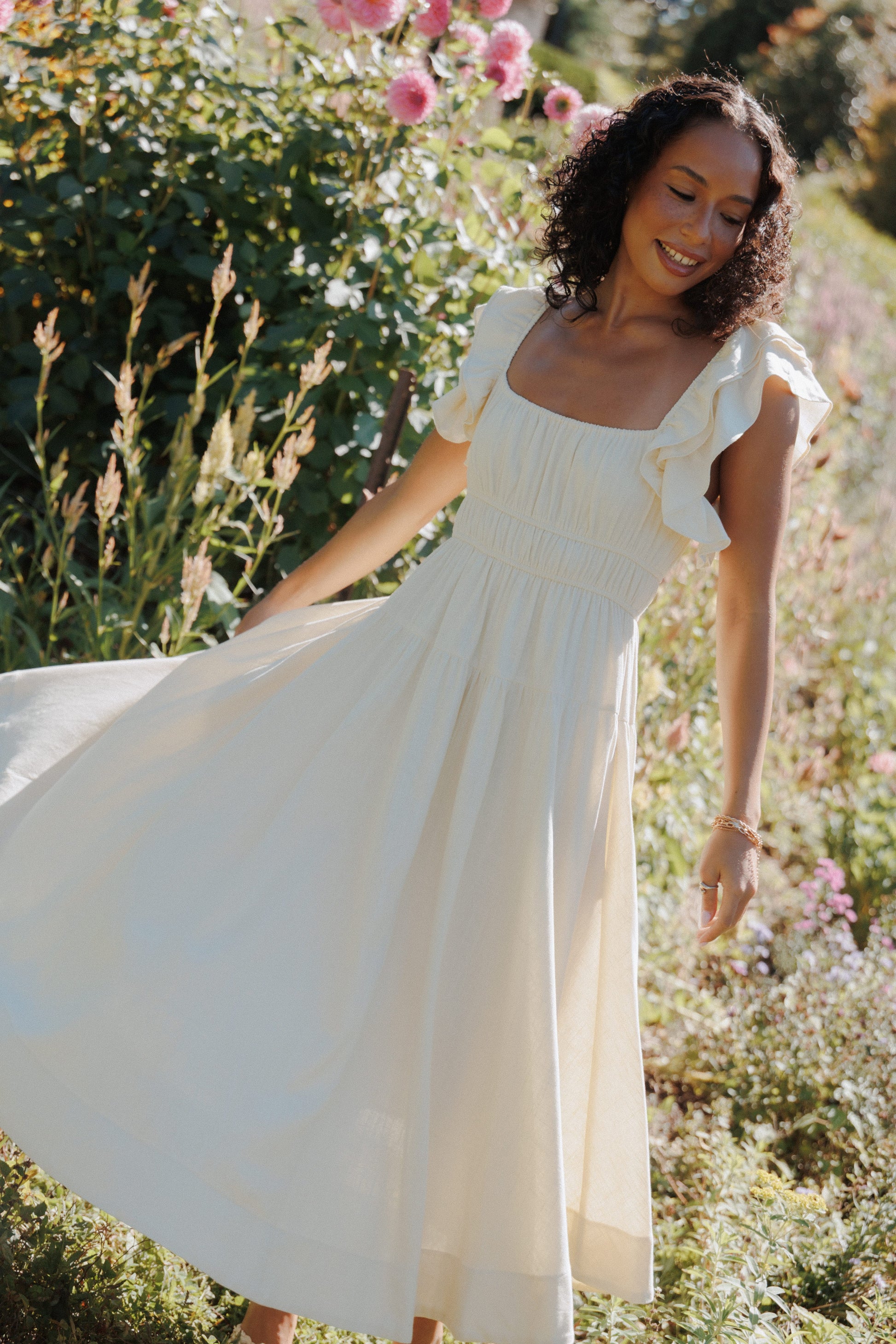 Robe d'invitée de mariage midi – Jaune - Valerelle