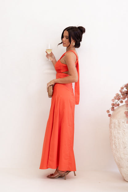 Robe de demoiselle d'honneur longue asymétrique – Camel - vue 2 - Valerelle
