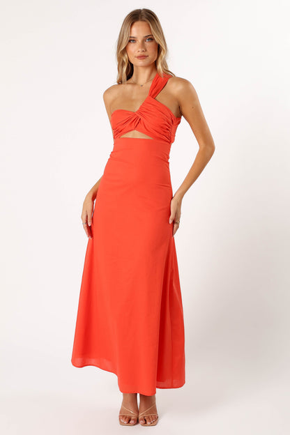 Robe de demoiselle d'honneur longue asymétrique – Camel - vue 3 - Valerelle