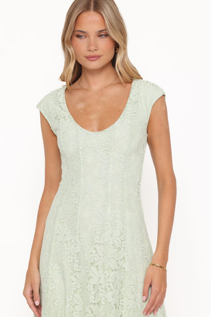 Robe d'invitée de mariage longue en dentelle – Vert sauge - vue 3 - Valerelle