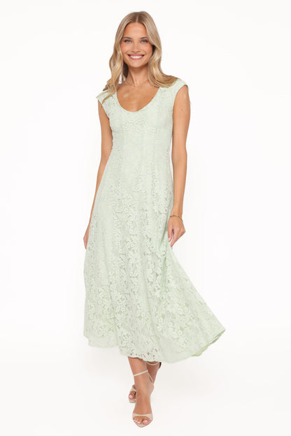 Robe d'invitée de mariage longue en dentelle – Vert sauge - vue 2 - Valerelle