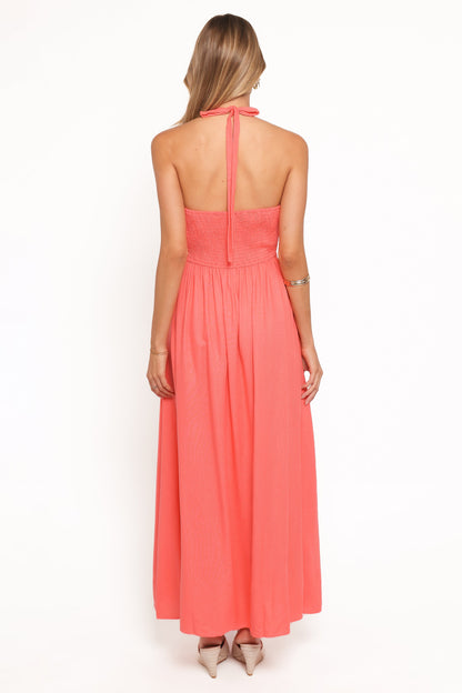 Robe de demoiselle d'honneur longue col licou – Corail - vue 4 - Valerelle
