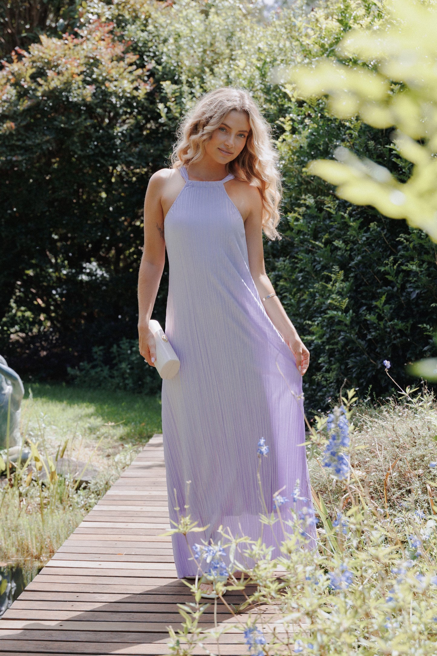 Robe d'invitée de mariage longue col licou – Lavande - Valerelle