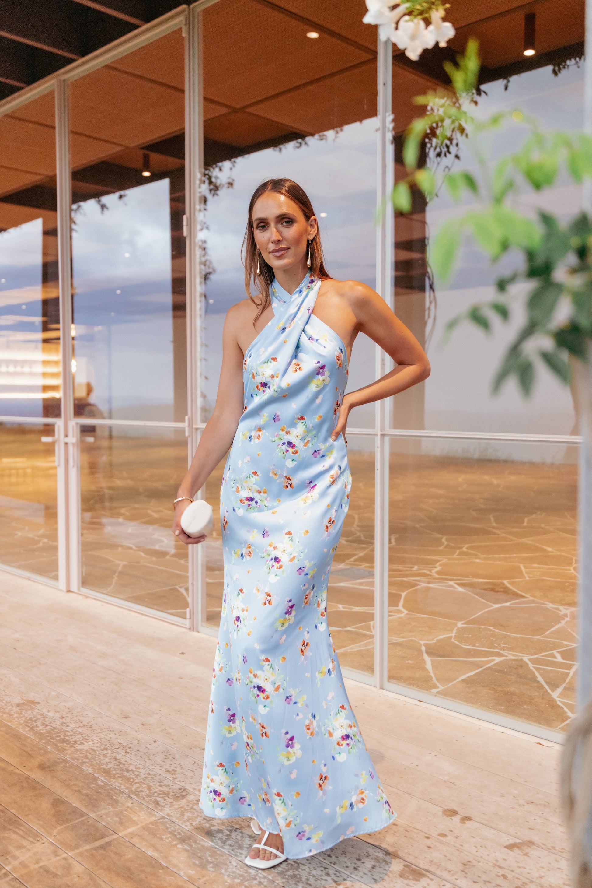 Robe de soirée longue col licou – Imprimé floral - Valerelle