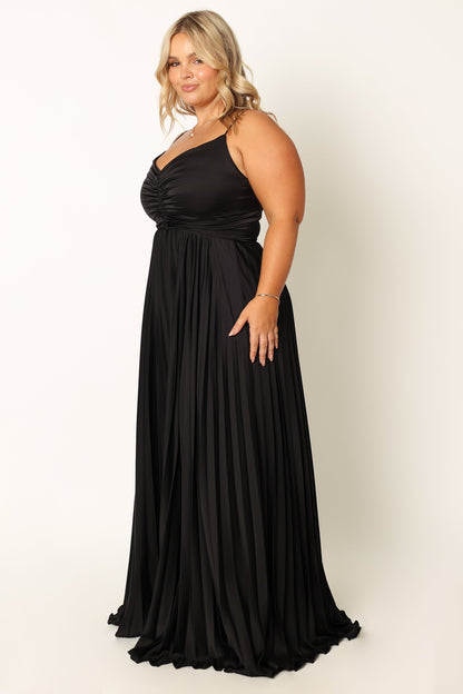 Robe d'invitée de mariage longue plissée – Noir - vue 2 - Valerelle